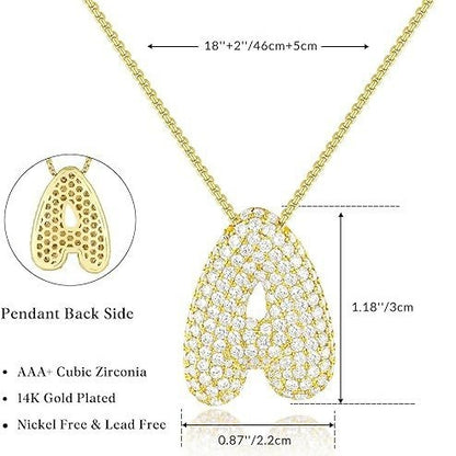 Brass Zircon Balloon English Letter Necklace
