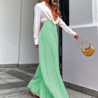 Elegant Style Solid Color Pleated Zipper Pants