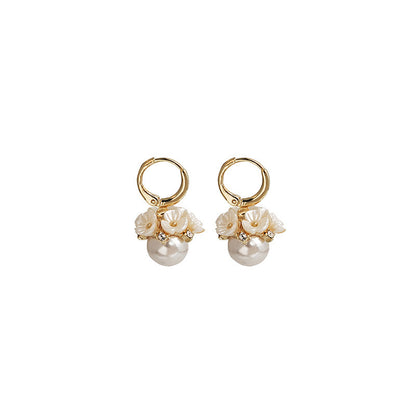 S925 Silver Needle Korean Shell Flower Basket Pearl Earrings