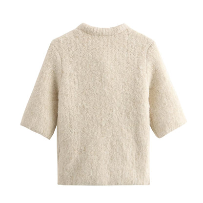 Transparent Organza Bowknot Decoration Short-sleeved Sweater