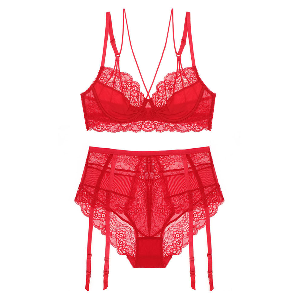 Bra high waist garter panties underwear set