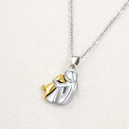Fashion Little Girl And Dog Hug Necklace
