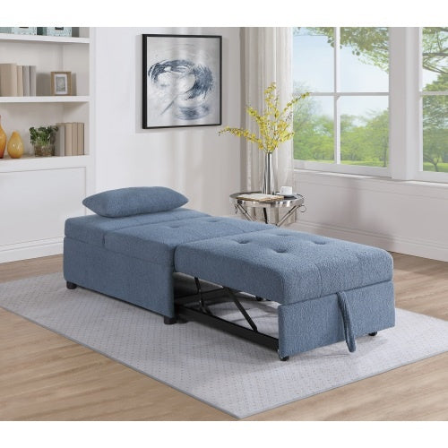 Contemporary Blue Gray Sleeper Sofa Chair Pillow Plush Tufted Seat