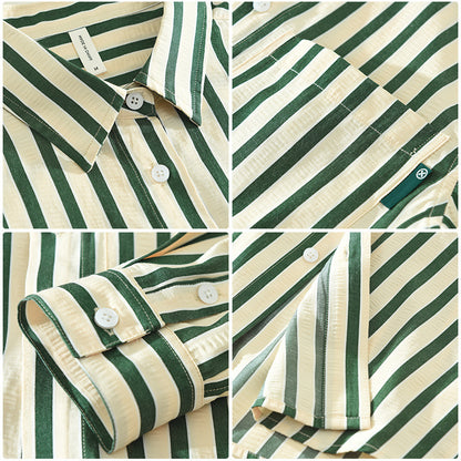Vertical Striped Long-sleeved Shirt Loose