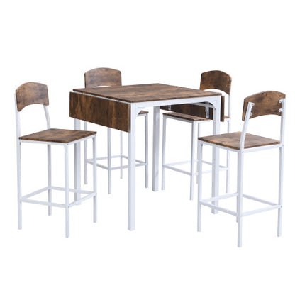 TOPMAX Farmhouse 5-piece Counter Height Drop Leaf Dining Table Set With Dining Chairs For 4,White Frame Rustic Brown Tabletop