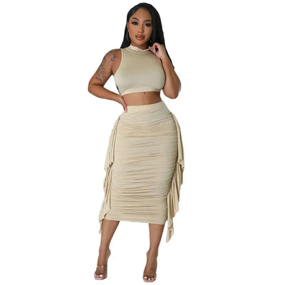 Women's Fashion Lace-up Vest Top High-waisted Skirt Suit - Ocean Vault