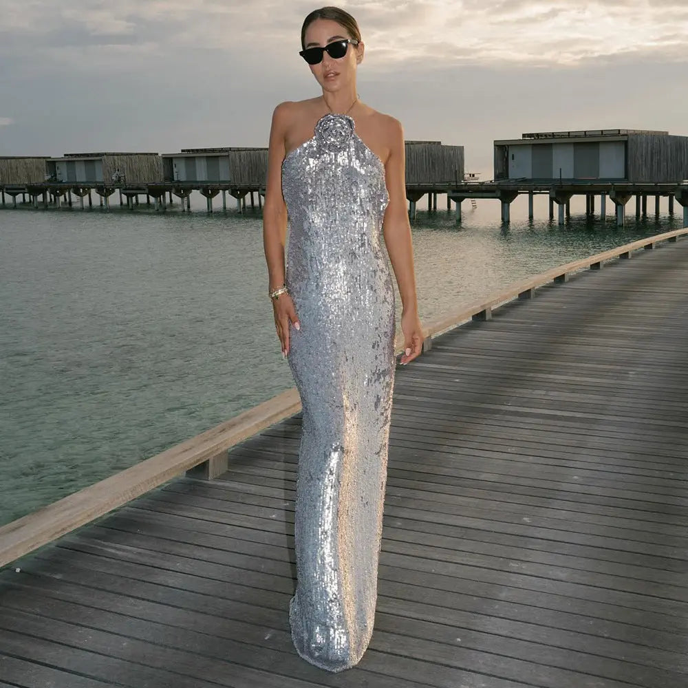 European And American Silver Paillette Dress High-grade Light Luxury - Ocean Vault