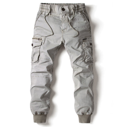 Solid Color Skinny Pants Multi-pocket Men's Working Pants