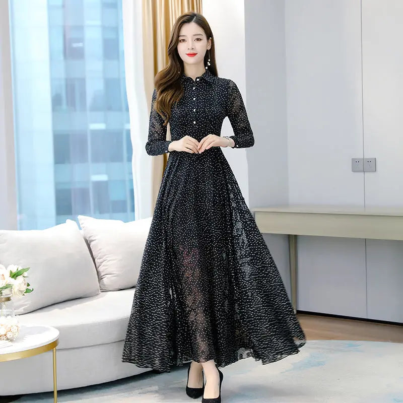 Women's New Mid-length Polka Dot Chiffon Dress - Ocean Vault