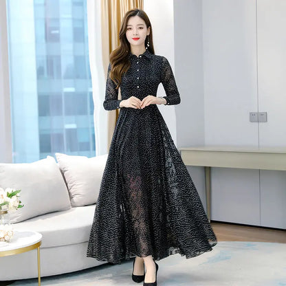 Women's New Mid-length Polka Dot Chiffon Dress - Ocean Vault