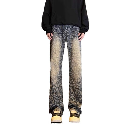 American-style Retro Blue Jacquard Jeans