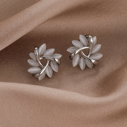 S925 Silver Needle Geometric Triangle Opal Stud Earrings Women