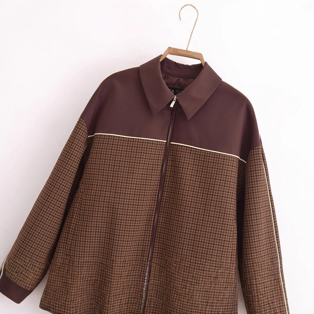 European And American Style Plaid Long Sleeve Lapel Zipper Jacket