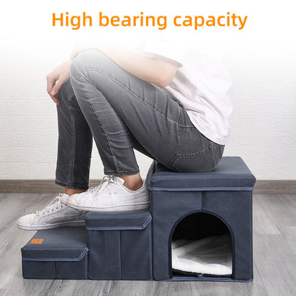 Foldable Dog Stairs With Storage - 3-Level Small To Medium Dog Breed Ramp, Oxford Fabric, Suitable For High Beds And Sofas, Pet Ladder, Dog Stairs