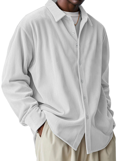 Men's Loose Trendy Long Sleeve Solid Color Polo Collar Shirt