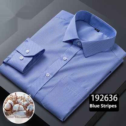 Men's Long-sleeved Plaid Middle-aged Business Square Collar Shirt