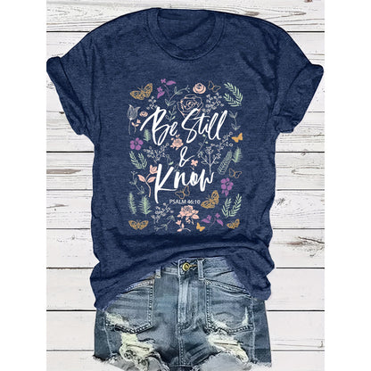 Women's Floral & Letter Print Crew Neck T-shirt, Casual Short Sleeve Top For Summer