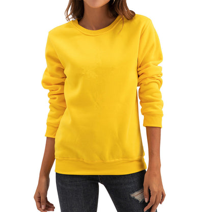 Fleece-lined Thick Round Neck Loose-fitting Solid Color Long Sleeves Sweater