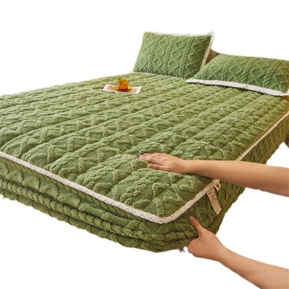 Winter Thicken Thermal Corn Velvet Milk Fiber Quilted Fitted Sheet Fully Surrounded Mattress Non-slip Mattress