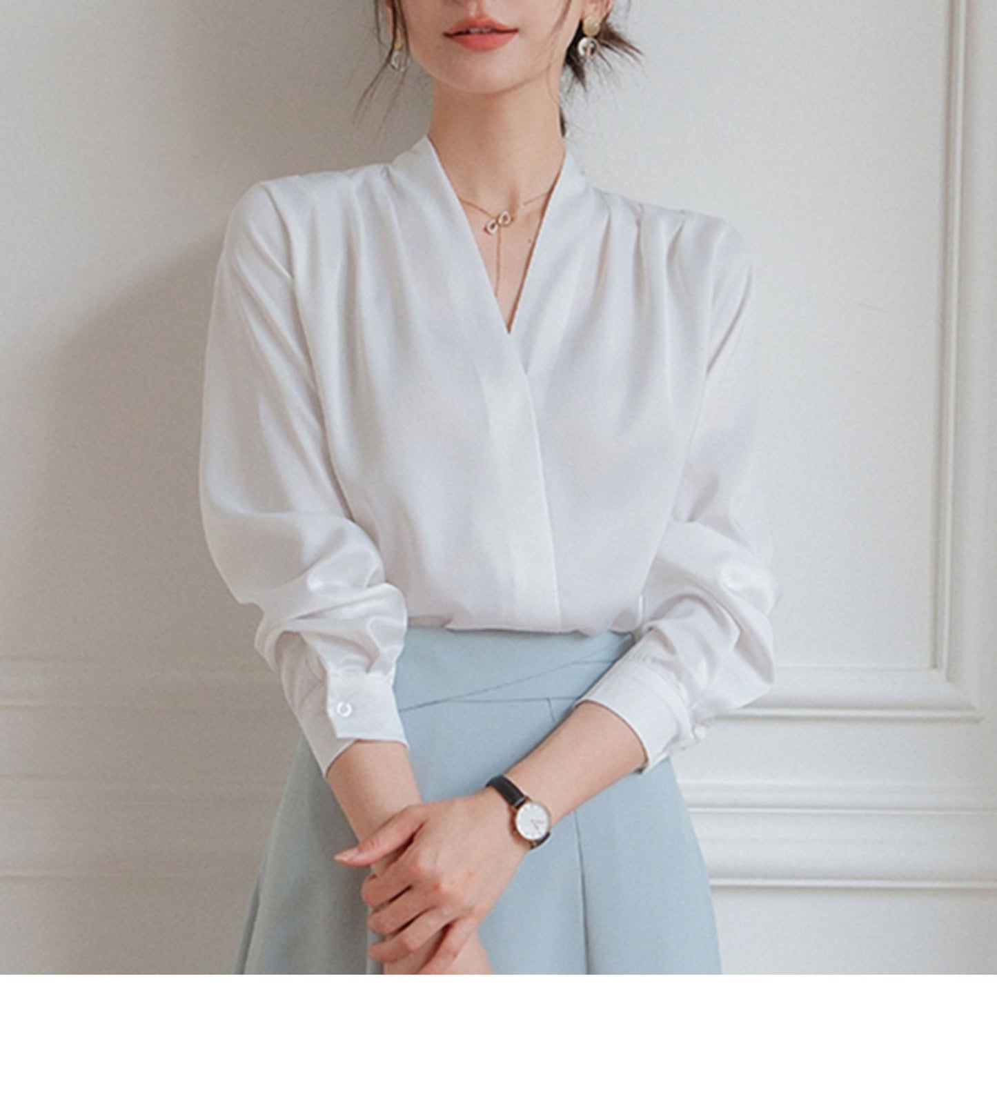 Elegant V-neck Satin Shirt Women's Commuter Formal Wear