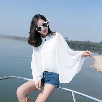 Solid Color Ventilation Shawl Button Chiffon Sunscreen Women's Fashion