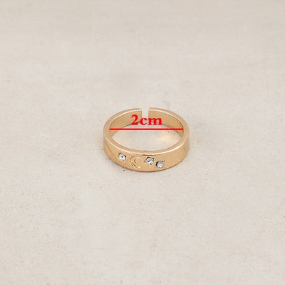 Simple Star And Moon Inlaid Gemstone Open Adjustable Ring
