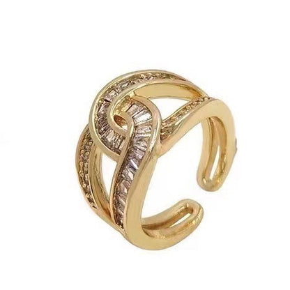 Diamond Double C Open Ring Zircon Index Finger Ring