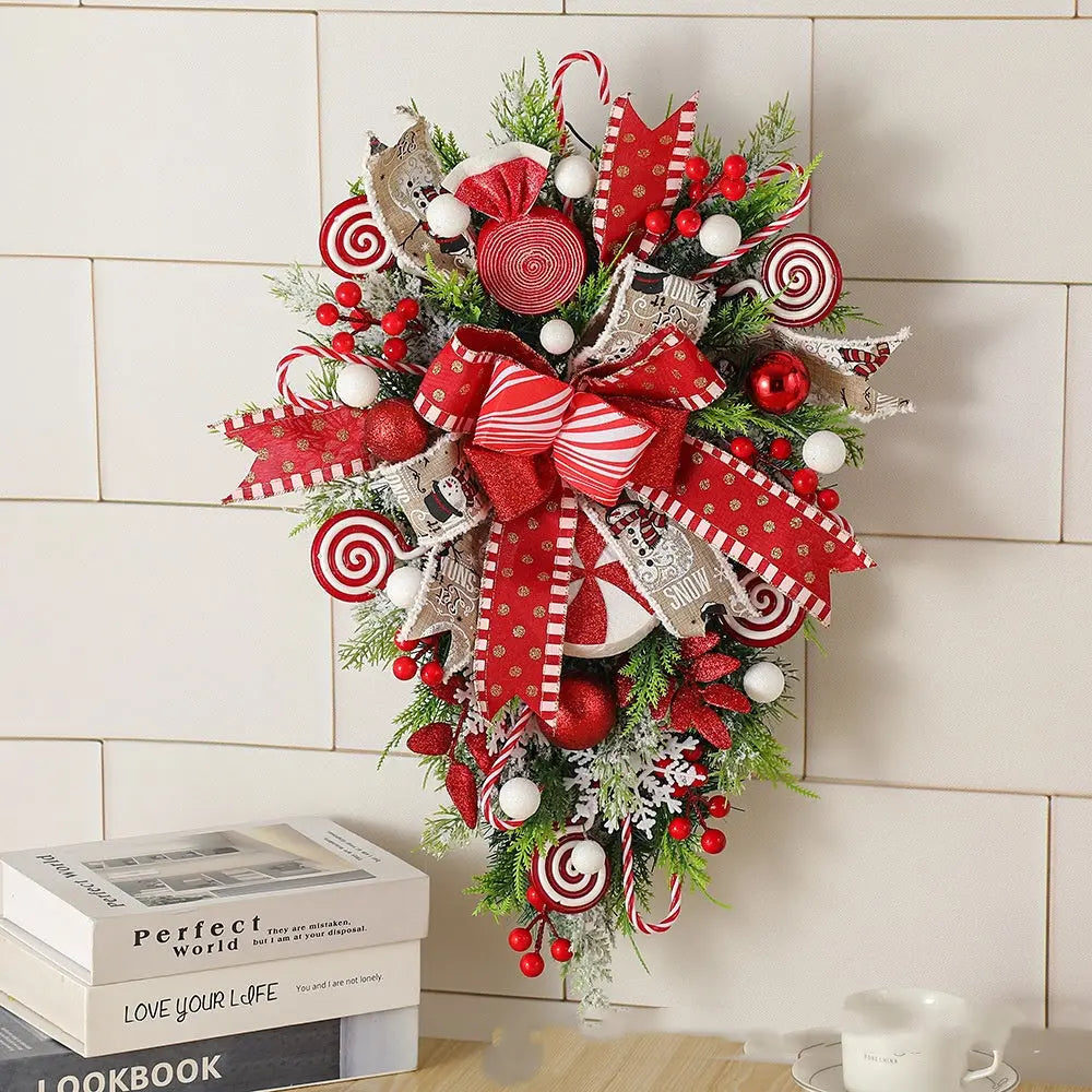 Christmas Wreath Candy Upside Down Tree Garland Artificial Xmas Ornament Hpme Porch Window Door Wall Hanging Decoration - Ocean Vault