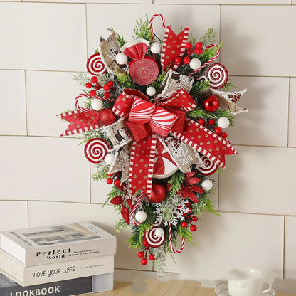 Christmas Wreath Candy Upside Down Tree Garland Artificial Xmas Ornament Hpme Porch Window Door Wall Hanging Decoration - Ocean Vault