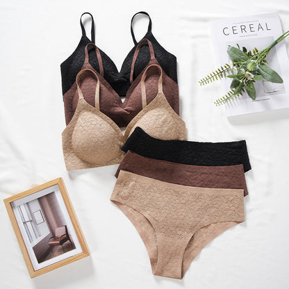 Sexy Lei French Silk Underwear Women's Pure Desire Style Lace Push Up Small Breasts No Steel Ring Bra Panties Set