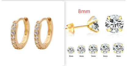Simple Temperament Four-grab Round White Diamond Earrings Stainless Steel Fine Needle Earrings