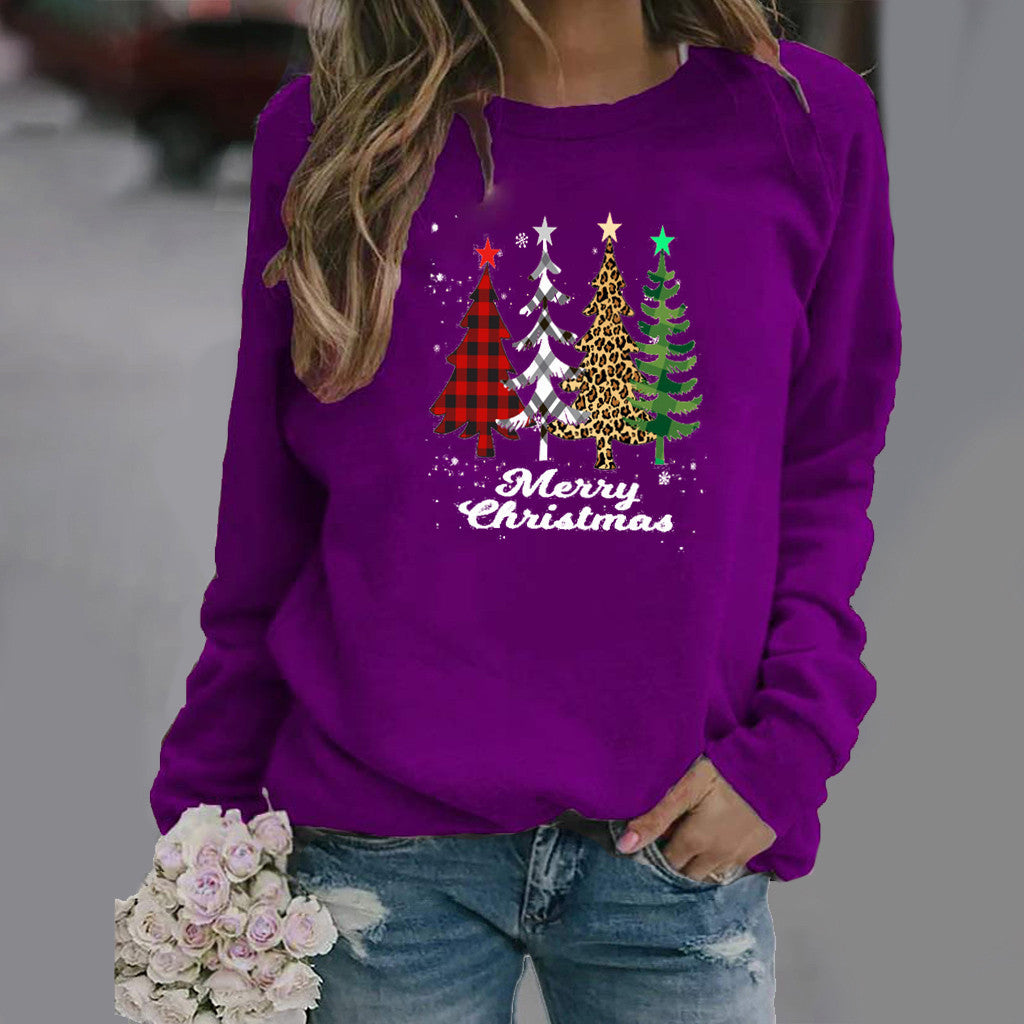 Pattern Printing Long Sleeve Crew Neck Sweater Female