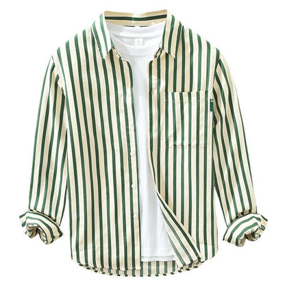 Vertical Striped Long-sleeved Shirt Loose