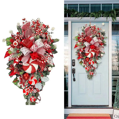 Christmas Wreath Candy Upside Down Tree Garland Artificial Xmas Ornament Hpme Porch Window Door Wall Hanging Decoration - Ocean Vault