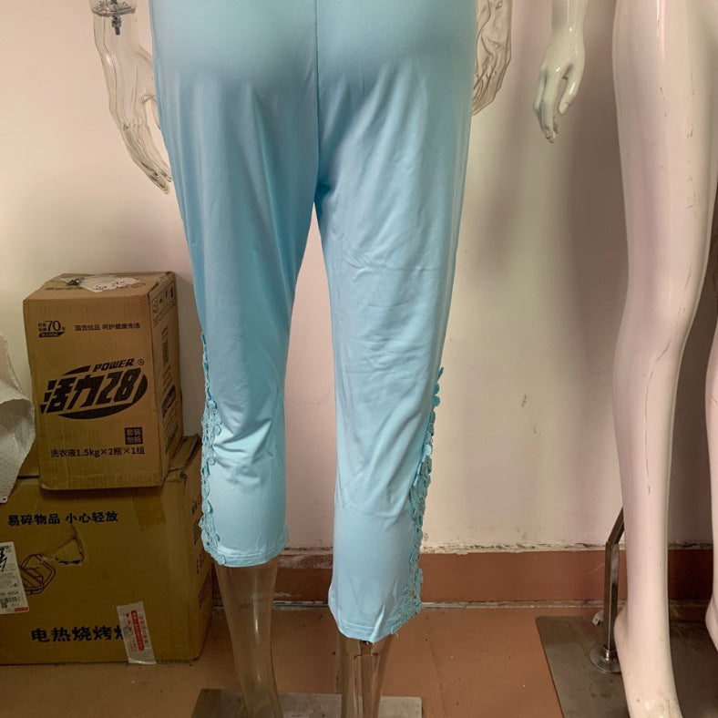 Women's Casual Lace Stitching Cropped Pants