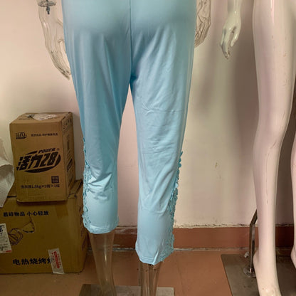 Women's Casual Lace Stitching Cropped Pants