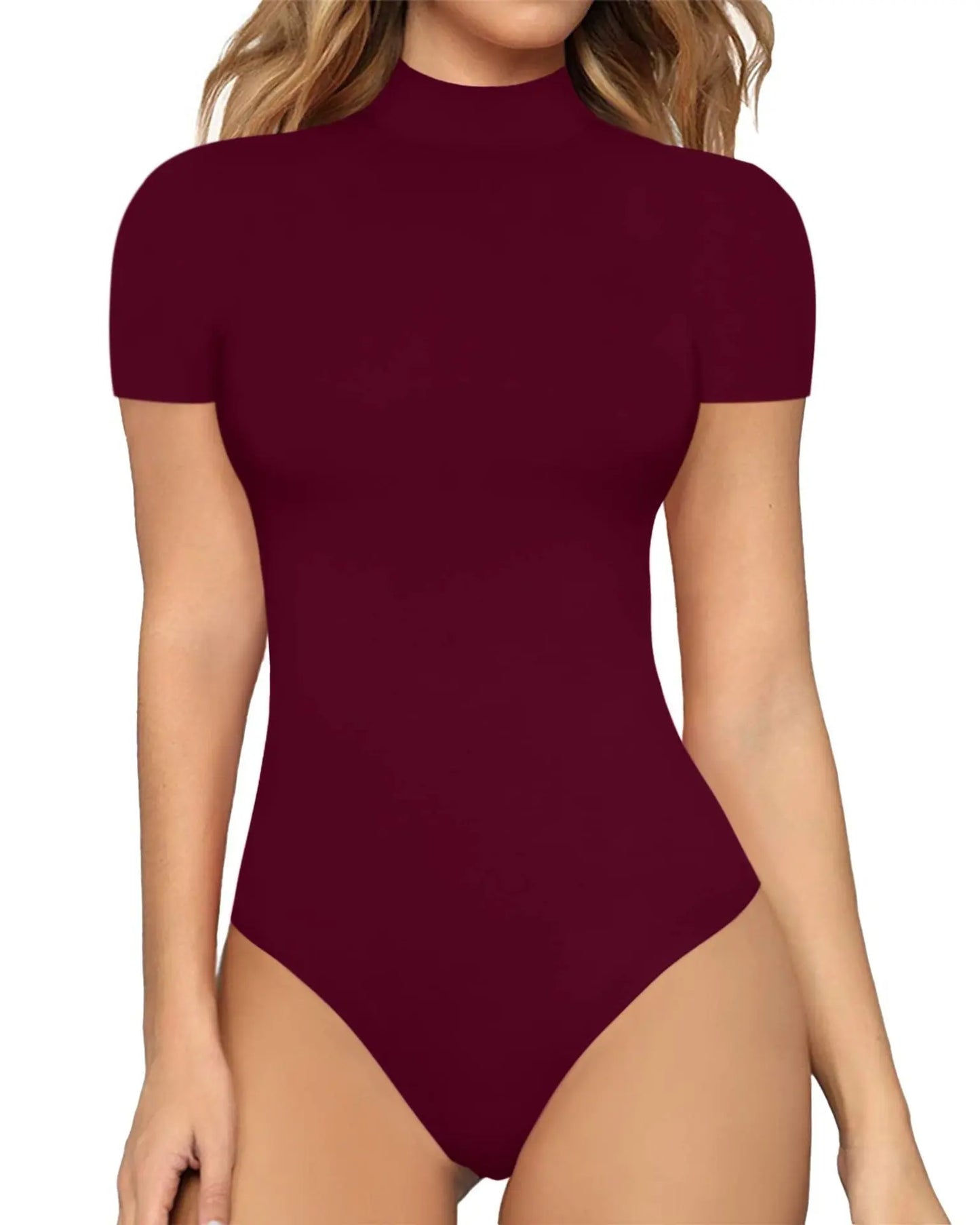 Sexy Solid Color Turtleneck Short Sleeve Rompers Tight - Ocean Vault