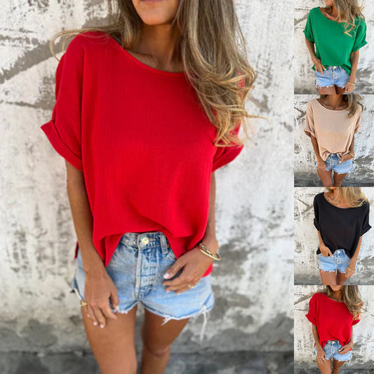 Women's Solid Color Fashion Round Neck Short Sleeves T-shirt