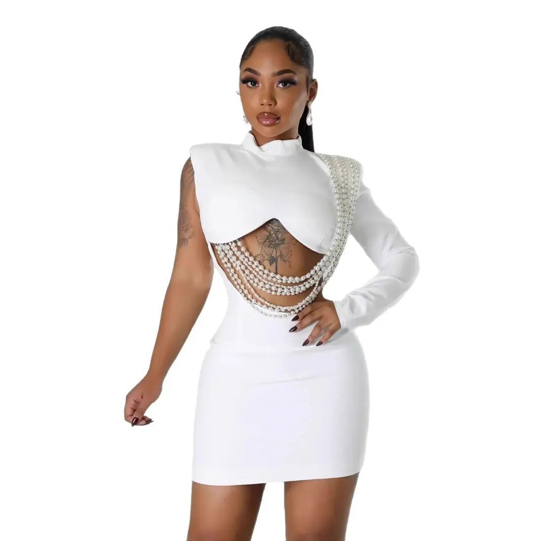 Women's Slim-fit One-shoulder Sheath Dress - Ocean Vault