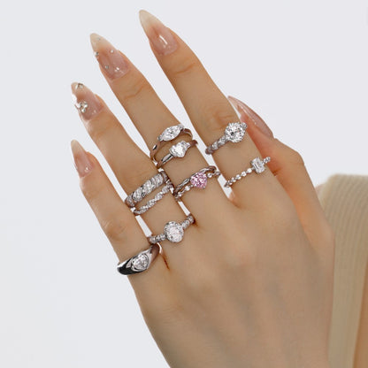 Inlaid Geometric Heart Shape Wedding Ring Women's Jewelry