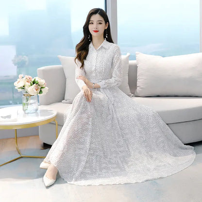 Women's New Mid-length Polka Dot Chiffon Dress - Ocean Vault