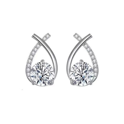 Women's Fashion Silver Pin Cross Zirconia Earrings