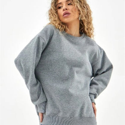 Fleece-lined Thick Round Neck Loose-fitting Solid Color Long Sleeves Sweater