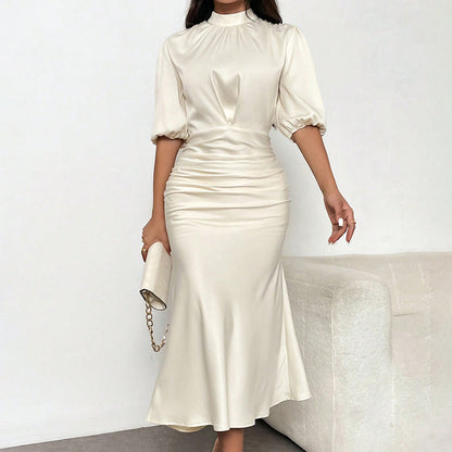 Women's Short Sleeve Mock Neck Ruched Party Dress