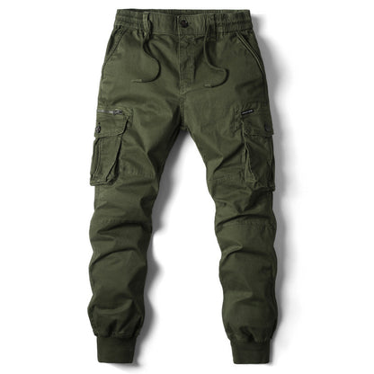 Solid Color Skinny Pants Multi-pocket Men's Working Pants