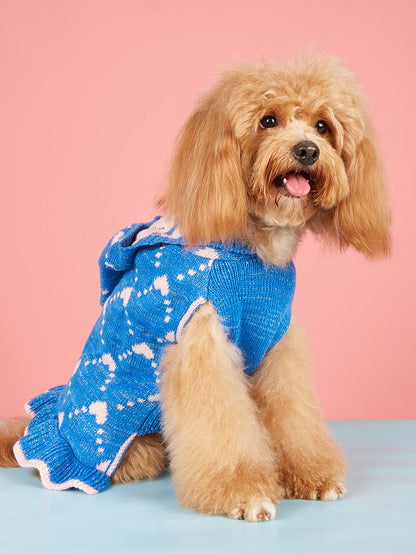 Small Dog Sweater Hoodies Dress Winter Knit Cute Clothing Heart Puppy Clothes For Dogs Cats Soft Warm Pet Outfits With Leash Hole