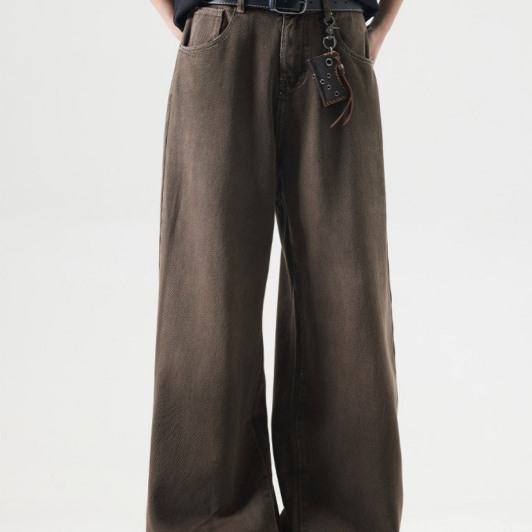 Retro Washed High Straight Loose Jeans