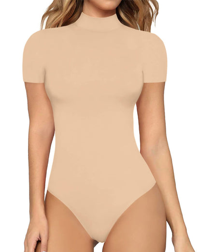 Sexy Solid Color Turtleneck Short Sleeve Rompers Tight