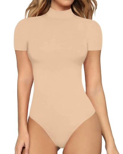 Sexy Solid Color Turtleneck Short Sleeve Rompers Tight - Ocean Vault