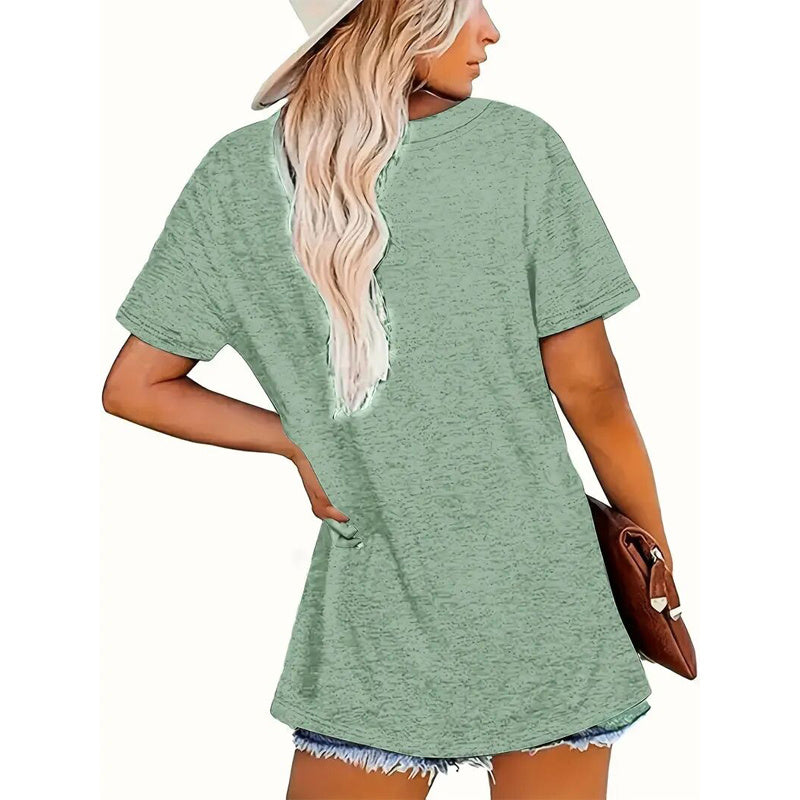 Women's Clover Print T-Shirt Breathable Summer Tee With Letter Design Casual Loose Fit Short Sleeve Top